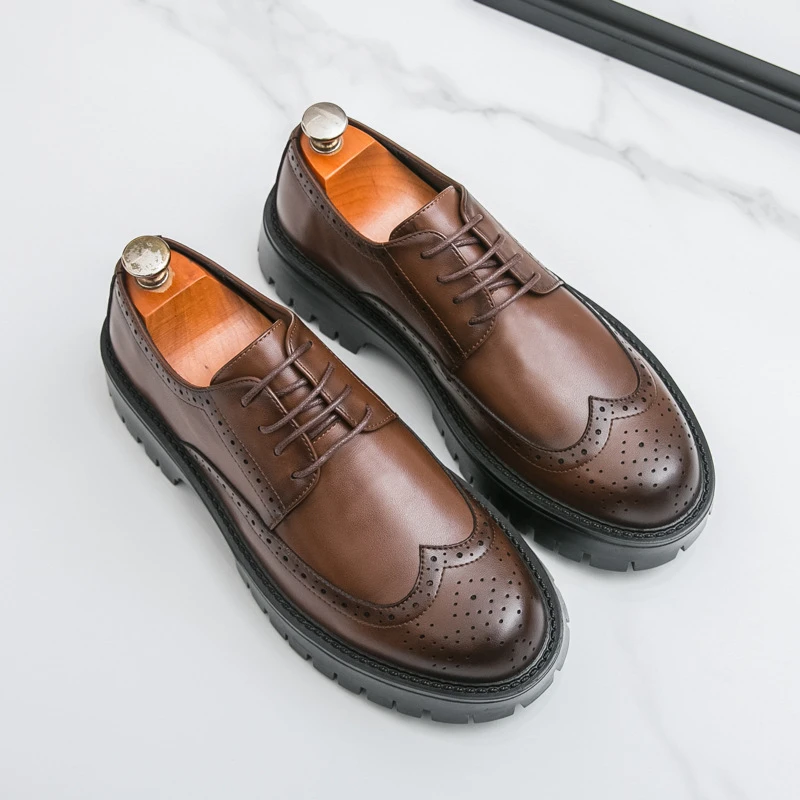 Chaussures Derby Brogue en Cuir pour Hommes, Style Classique Vintage, Semelle Épaisse, Chaussures Habillées Décontractées pour Affaire